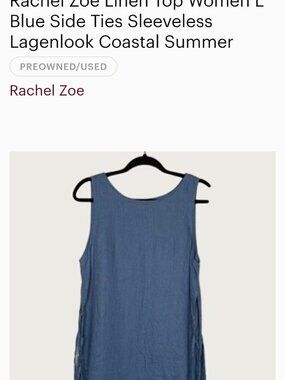 Rachel Zoe Linen Top Women L Blue Side Ties Sleeveless Lagenlook Coastal Summer